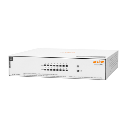 Aruba Instant On 1430 8G Class4 PoE 64W Non gestito L2 Gigabit Ethernet (10/100/1000) Supporto Power over Ethernet (PoE) Bianco [R8R46A#ABB]