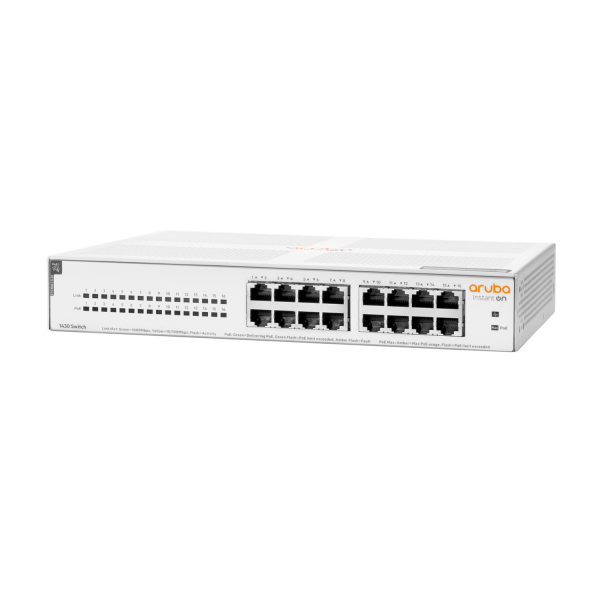 Aruba Instant On 1430 16G Class4 PoE 124W Gigabit Ethernet L2 no administrado (10/100/1000) Compatible con alimentación a través de Ethernet (PoE) 1U Blanco [R8R48A#ABB]