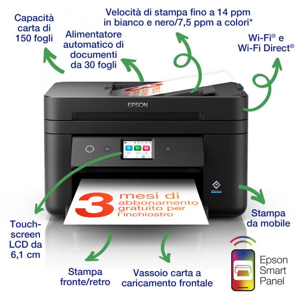 EPSON MULTIF. INK A4 COLORE, WORKFORCE WF-2960DWF, 4.800C1.200 DPI FRONTE/RETRO ADF [C11CK60403]