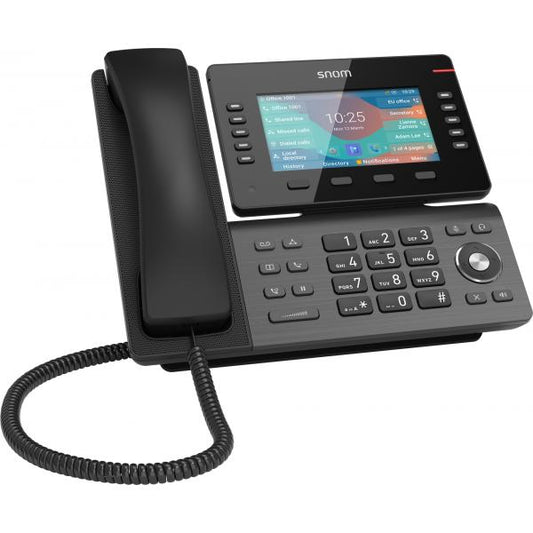 Snom D865 Desk IP Phone: 12 SIP identities, colour display 5", IPv6, 2 x 1 Gbit RJ45-8P8C Ethernet port, PoE, 10 physical keys, 36 BLF (four pages), WIFI and Bluetooth 5.0 integrated 0000453 [00004536]