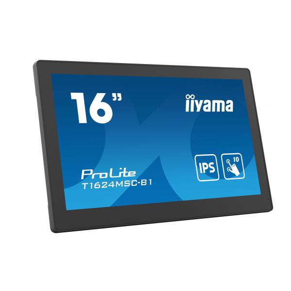 iiyama T1624MSC-B1 display de mensajes Pantalla plana interactiva 39,6 cm (15.6") LCD 450 cd/m Full HD Negro Pantalla táctil 24/7 [T1624MSC-B1] 