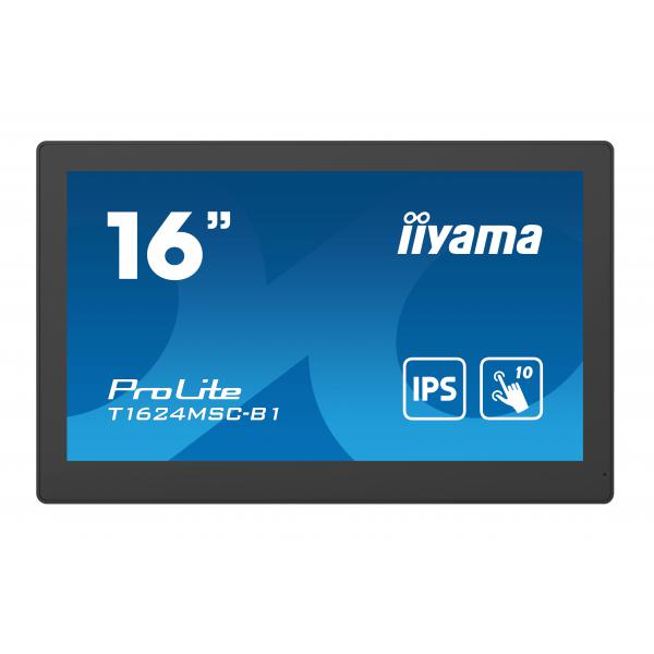 iiyama T1624MSC-B1 display de mensajes Pantalla plana interactiva 39,6 cm (15.6") LCD 450 cd/m Full HD Negro Pantalla táctil 24/7 [T1624MSC-B1] 