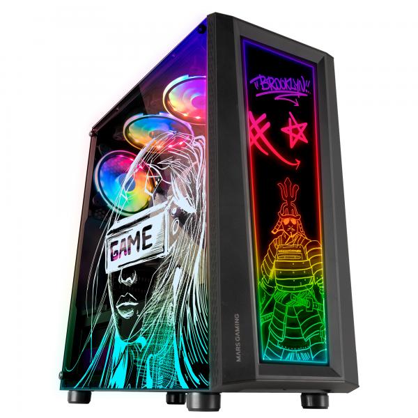 MARSGAMING CASE MID TOWER MC-ART BLACK DUAL GLASS DRAWING ART SYST. 12CM FR [MCART]