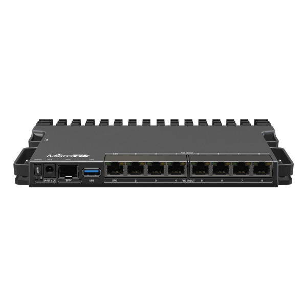 MikroTik RouterBORD 5009UPr+S+IN with Marvell Armada ARMv8 CPU (4-cores, 1.4GHz per core), 1GB of DDR4 RAM, 1GB NAND storage, 1x 2.5Gbit LAN (802.3af/at PoE-out and POE-in), 7x 1Gbit LAN (80 [RB5009UPr+S+IN]