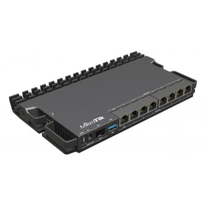 MikroTik RouterBORD 5009UPr+S+IN con CPU Marvell Armada ARMv8 (4 núcleos, 1,4 GHz por núcleo), 1 GB de RAM DDR4, 1 GB de almacenamiento NAND, 1 LAN de 2,5 Gbit (salida y entrada POE 802.3af/at), 7x LAN de 1 Gbit (80 [RB5009UPr+S+IN] 