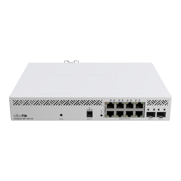 MikroTik, Cloud Smart Switch 610-8P-2S+IN with 8 x Gigabit 802.3af/at PoE-out ports, 2 x SFP+ cages, SwOS, desktop case, PSU CSS610-8P-2S+IN [CSS610-8P-2S+IN]