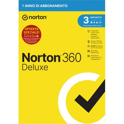 NortonLifeLock Norton 360 Deluxe 2023 Antivirus per 3 dispositivi Licenza di 1 anno Secure VPN e Password Manager PC, Mac, tablet e smartphone [21429480]