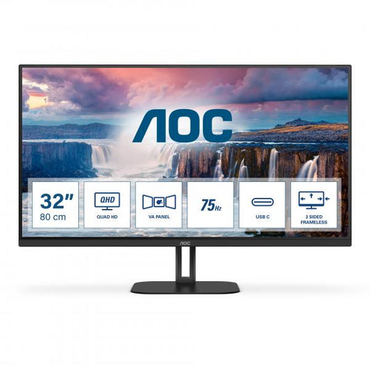 AOC MONITOR 31,5 LED VA QHD 16:9 5MS 300 CDM, USB-C DOCK, DP/HDMI, MULTIMEDIALE [Q32V5CE/BK]