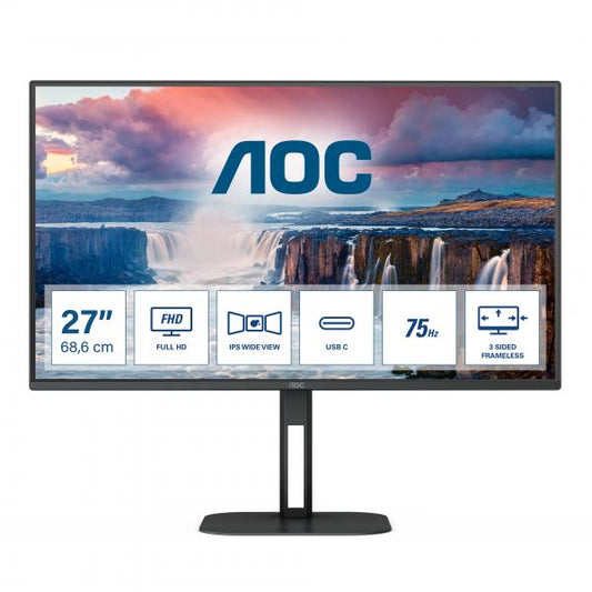 AOC MONITOR 27 LED IPS 16:9 FHD 1MS 300 CDM, USB-C, HDMI, MULTIMEDIALE [27V5CE/BK]