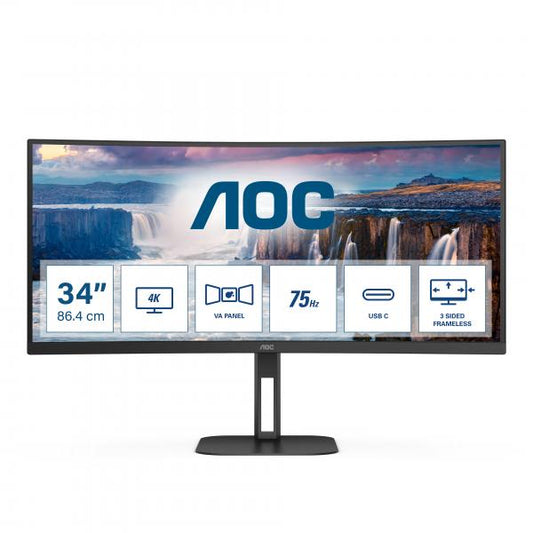 AOC MONITOR CURVO 34 LED VA WQHD 21:9 4MS 300 CDM, REG ALTEZZA, USB-C DOCK, DP/HDMI, MULTIMEDIALE [CU34V5C/BK]