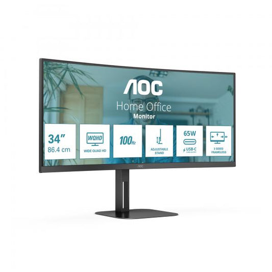 AOC MONITOR CURVO 34 LED VA WQHD 21:9 4MS 300 CDM, REG ALTEZZA, USB-C DOCK, DP/HDMI, MULTIMEDIALE [CU34V5C/BK]