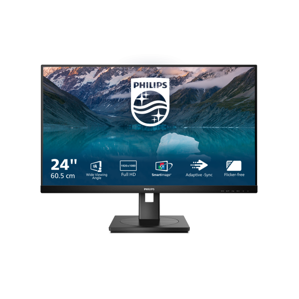 MONITOR PHILIPS 23.8 WLED VA 16:9 FHD 4MS, VGA/DVI/DP/HDMI, HUB USB, PIVOT, MULTIMEDIA [242S9JML]