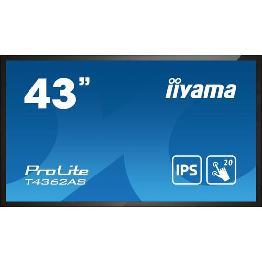 iiyama T4362AS-B1 visualizzatore di messaggi Pannello piatto interattivo 108 cm (42.5") IPS 500 cd/m 4K Ultra HD Nero Touch screen Processore integrato Android 8.0 24/7 [T4362AS-B1]