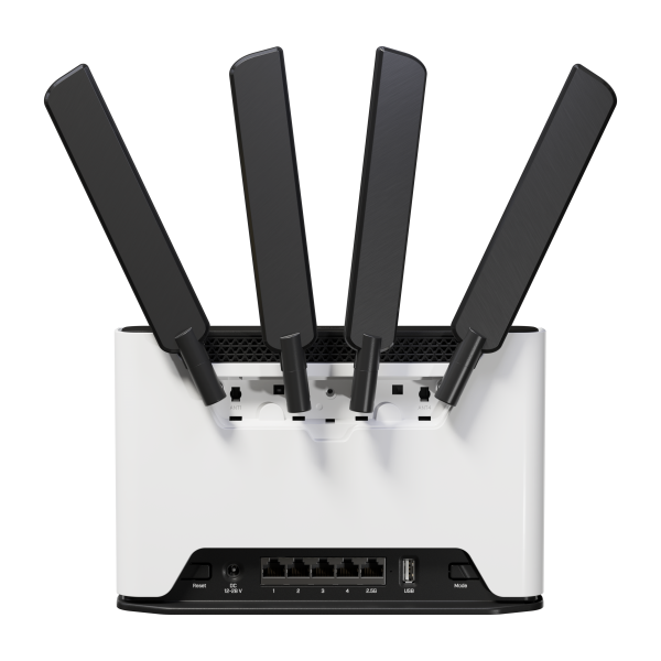 Mikrotik, Chateau 5G ax kit with Quad-Core IPQ-6010 1.8 GHz CPU, 1GB RAM, 1 x 2.5 Gigabit LAN, 4 x Gigabit LAN, two wireless interfaces (built-in 2.4GHz 802.11ax two chain wireless, built-in [S53UG+M-5HaxD2HaxD-TC&RG502Q-EA]