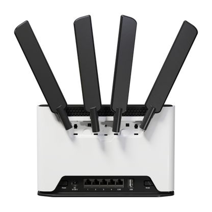 Mikrotik, Chateau 5G ax kit with Quad-Core IPQ-6010 1.8 GHz CPU, 1GB RAM, 1 x 2.5 Gigabit LAN, 4 x Gigabit LAN, two wireless interfaces (built-in 2.4GHz 802.11ax two chain wireless, built-in [S53UG+M-5HaxD2HaxD-TC&RG502Q-EA]