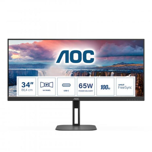 AOC MONITOR 34 LED VA WQHD 21:9 4MS 300 CDM, HEIGHT REG, USB-C DOCK, DP/HDMI, MULTIMEDIA [U34V5C/BK]