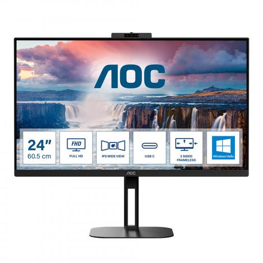 AOC MONITOR 23,8 LED IPS FHD 16:9 4MS 300 CDM, PIVOT, USB-C DOCK, WEBCAM, DP/HDMI, MULTIMEDIALE [24V5CW/BK]