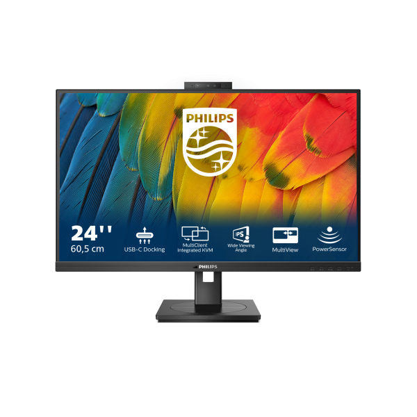 PHILIPS MONITOR 23,8 WLED IPS 16:9 FHD 4MS, DP/HDMI, USB-C DOCKING, WEBCAM, PIVOT, MULTIMEDIALE [24B1U5301H]