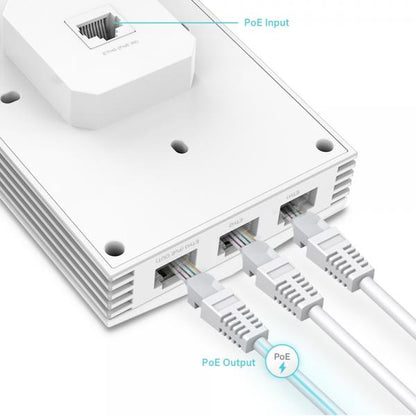 TP-Link - EAP655-Wall - AX3000 Wall-Plate Dual-Band Wi-Fi 6 Access Point, Uplink: 1 Gigabit RJ45 Port- Downlink: 3 Gigabit RJ45 Port, 574Mbps at 2.4 GHz + 2402 Mbps at 5 GHz, Compatible w [EAP655-Wall]
