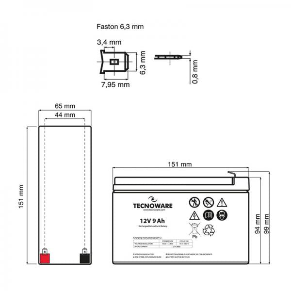 Tecnoware EACPE12V09ATWP batteria UPS Acido piombo (VRLA) 12 V 9 Ah [EACPE12V09ATWP]