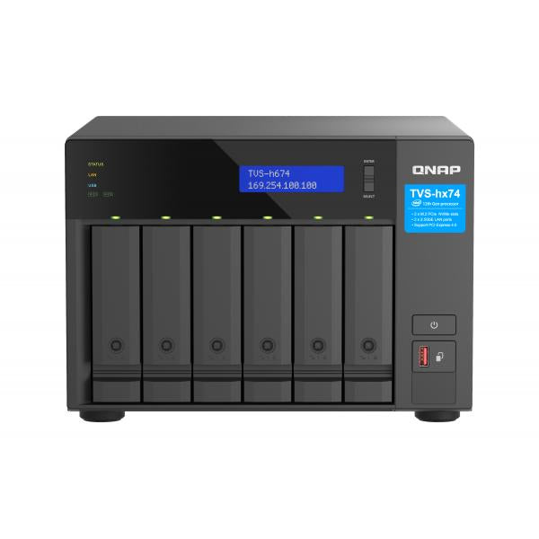 QNAP NAS TVS-h674-i3-16G, 6-bay QuTS hero NAS, Intel Core i3-12100 4-core/8-thread, up to 4.3GHz, 16GB SO-DIMM DDR4(max.128GB), 6 x 2.5"/3.5" SATA HDD/SSD, 2 x 2.5GbE, 2x M.2 PCIe Gen4 x4 [TVS-h674-i3-16G]