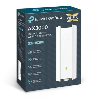 TP-Link - EAP650-Outdoor - AX3000 Indoor/Outdoor Dual-Band Wi-Fi 6 Access Point, 1 x Gigabit RJ45 Port, 574Mbps at 2.4 GHz + 2402 Mbps at 5 GHz, 802.3at PoE and Passive PoE, IP67 Weatherproo [EAP650-Outdoor]