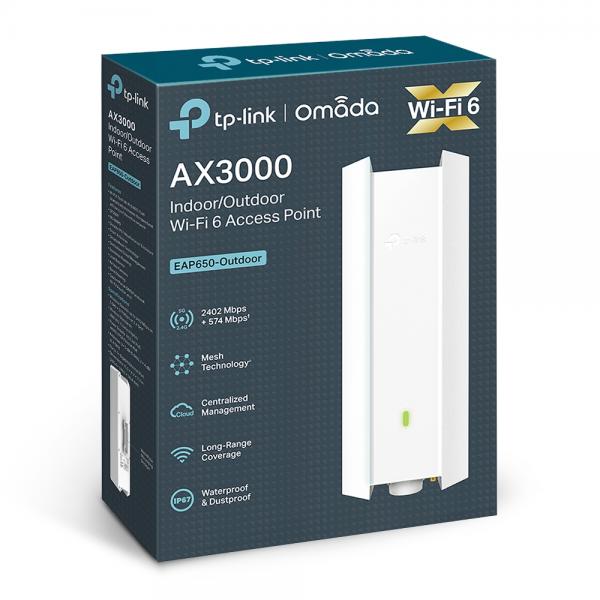 TP-Link - EAP650-Outdoor - AX3000 Indoor/Outdoor Dual-Band Wi-Fi 6 Access Point, 1 x Gigabit RJ45 Port, 574Mbps at 2.4 GHz + 2402 Mbps at 5 GHz, 802.3at PoE and Passive PoE, IP67 Weatherproo [EAP650-Outdoor]