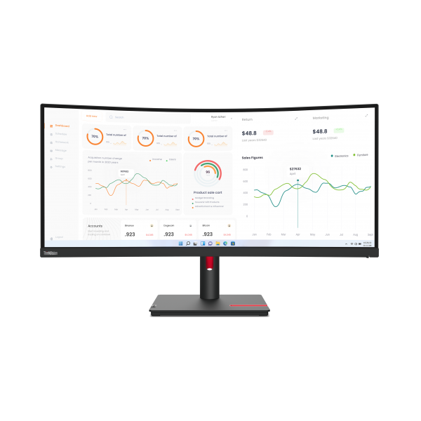 Lenovo ThinkVision T34w-30 - 34 inch - Curved - UltraWide Quad HD IPS LED Monitor - 3440x1440 - HAS / RJ45 / USB-C [63D4GAT1EU]