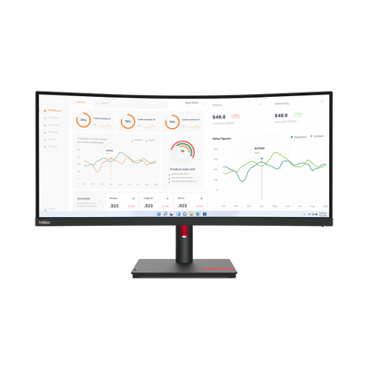 Lenovo ThinkVision T34w-30 - 34 inch - Curved - UltraWide Quad HD IPS LED Monitor - 3440x1440 - HAS / RJ45 / USB-C [63D4GAT1EU]