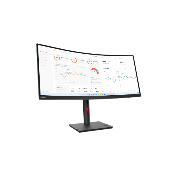 Lenovo ThinkVision T34w-30 - 34 inch - Curved - UltraWide Quad HD IPS LED Monitor - 3440x1440 - HAS / RJ45 / USB-C [63D4GAT1EU]