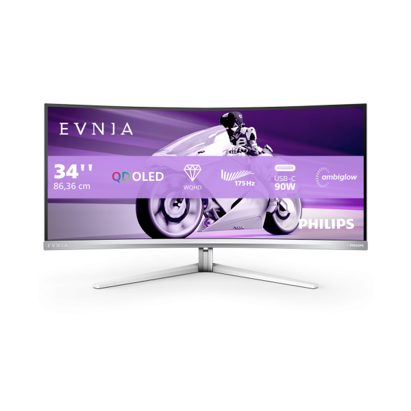 MONITOR CURVO PHILIPS 34 ENVIA, QD-OLED 21:9 UWQHD 0.1MS, DP/HDMI, DOCKING USB-C, REG. DE ALTURA [34M2C8600]