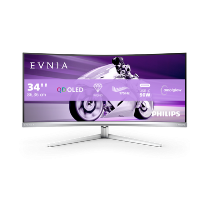 MONITOR CURVO PHILIPS 34 ENVIA, QD-OLED 21:9 UWQHD 0.1MS, DP/HDMI, DOCKING USB-C, REG. DE ALTURA [34M2C8600]