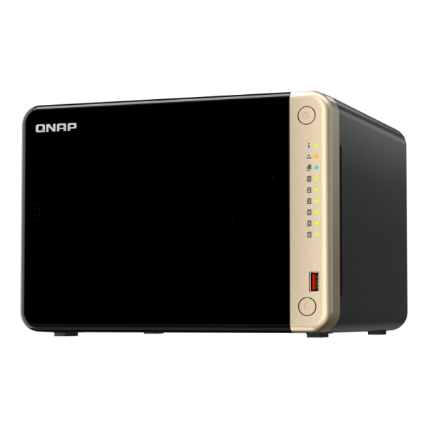 QNAP NAS - 6-Bay desktop NAS, Intel Celeron N5105/N5095 quad-core, 8 GB onboard not expandable, 6 x 3.5"/2.5" SATA 6Gb/s drive bays, 2 x M.2 2280 PCIe Gen 3 x1 slots, 2 x 2.5GbE, 1 x HDMI [TS-664-8G]