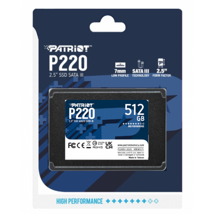 PATRIOT SSD INTERNO P220 512GB 2,5" SATA 6GB/S R/W 500/500 [P220S512G25]