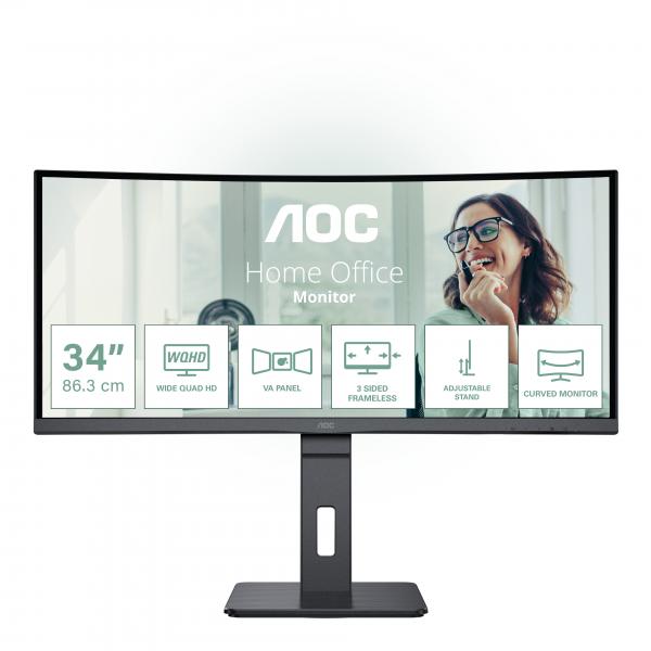 AOC MONITOR CURVO 34 LED VA WQHD 21:9 4MS 300 CDM, REG ALTEZZA, USB-C, DP/HDMI, MULTIMEDIALE [CU34P3CV]