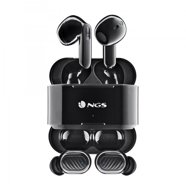 NGS SET DA 4 AURICOLARI, DUE PAIA BLUETOOTH CON CONNESSIONE AUTOMATICA, 30 ORE, SENSORE TOUCH, GOMMI [ARTICADUOBLACK]