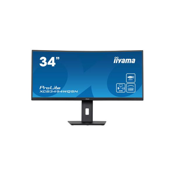 Iiyama ProLite 34 inch - Curved - UltraWide Quad HD VA LED Monitor - 3440x1440 - HAS / RJ45 / USB-C [XCB3494WQSN-B5]