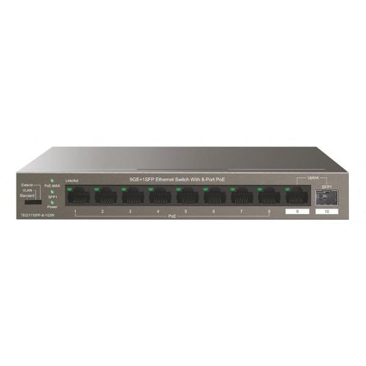 TENDA SWITCH POE UNMANAGED 10 PORT, 8 POE [TEG1110PF-8-102W]