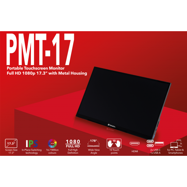 Verbatim 49593 Monitor PC 43,9 cm (17.3") 1920 x 1080 Pixel Full HD Touch screen Nero [49593]