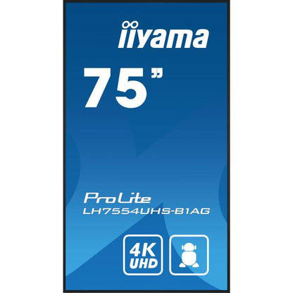 iiyama LH7554UHS-B1AG visualizzatore di messaggi Pannello piatto per segnaletica digitale 190,5 cm (75") LCD Wi-Fi 500 cd/m 4K Ultra HD Nero Processore integrato Android 11 24/7 [LH7554UHS-B1AG]