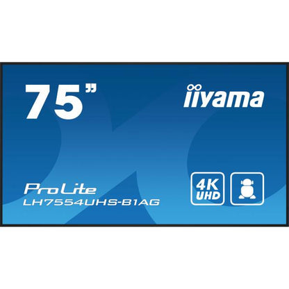 iiyama LH7554UHS-B1AG visualizzatore di messaggi Pannello piatto per segnaletica digitale 190,5 cm (75") LCD Wi-Fi 500 cd/m 4K Ultra HD Nero Processore integrato Android 11 24/7 [LH7554UHS-B1AG]