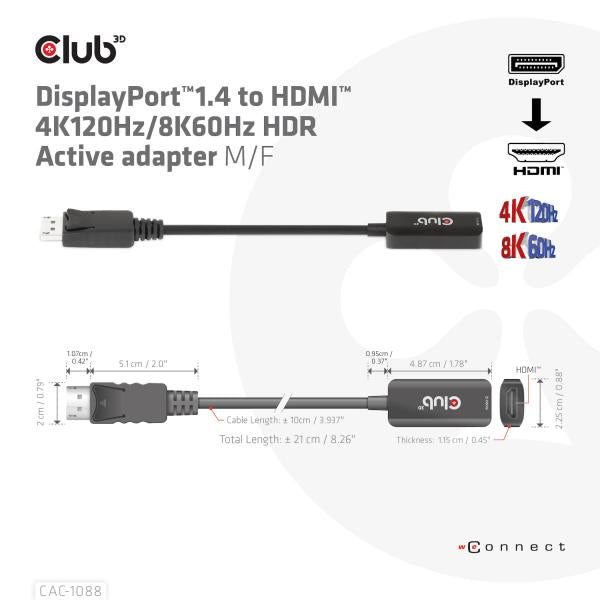 CLUB 3D ADATTATORE DISPLAYPORT 1.4 TO HDMI 4K 120HZ M/F [CAC-1088]