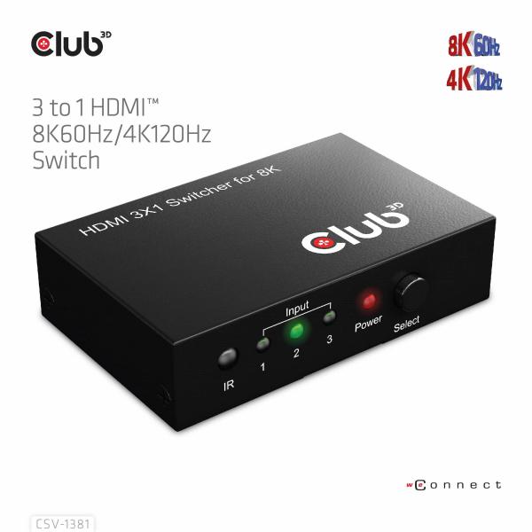 CLUB 3D SWITCH 3 TO 1 HDMI 8K60Hz [CSV-1381]