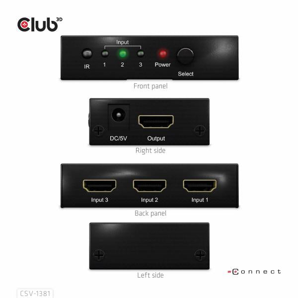 CLUB 3D SWITCH 3 TO 1 HDMI 8K60Hz [CSV-1381]