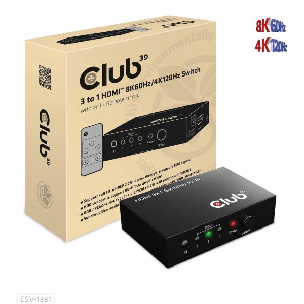 CLUB 3D SWITCH 3 TO 1 HDMI 8K60Hz [CSV-1381]