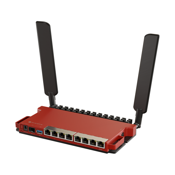 MikroTik, L009UiGS-2HaxD con CPU de doble núcleo de 800 MHz, 512 MB de RAM, 8 x Gbit LAN, 1 x puerto SFP de 2,5 Gbit, 2,4 GHz 802.11b/g/n/ax inalámbrico de doble cadena, antenas externas de 4 dBi 2,4 GHz, USB, escritorio ca [L009UiGS-2HaxD-IN] 