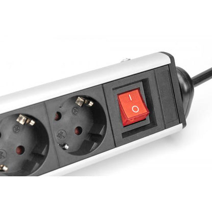 Digitus 6-way office power strip with 3x USB ports - Aluminium Housing - Black/Silver [DA-70624]