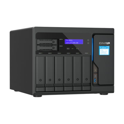 QNAP NAS - 8-Bay NAS, Intel Atom C5125 8-core/8-thread 2.8GHz processor, 8 GB UDIMM DDR4 non-ECC (1 x 8GB), 4 x UDIMM DDR4 slots with ECC supported, 6 x 2.5"/3.5" SATA HDD/SSD bays + 2 x 2 [TS-855X-8G]