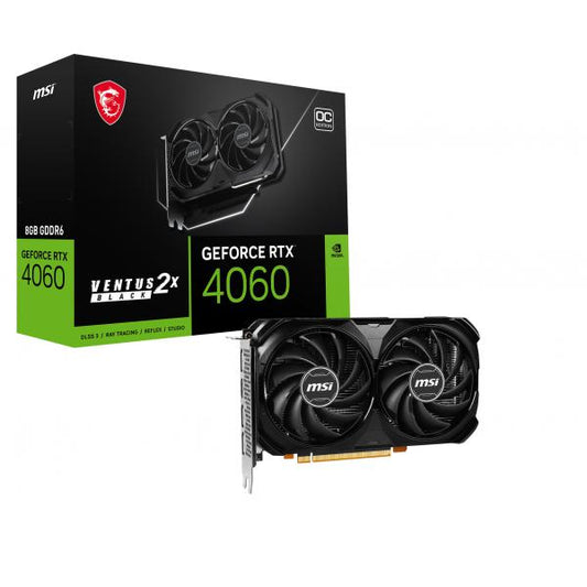 MSI VENTUS GEFORCE RTX 4060 2X NEGRO 8G OC tarjeta de video NVIDIA 8 GB GDDR6 [RTX4060VENTUS2XBLACK8GOC] 