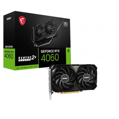 MSI VGA GEFORCE RTX 4060, RTX 4060 VENTUS 2X NEGRO 8G OC, 8GB GDDR6, DP*3/HDMI, ATX, DOBLE VENTILADOR, DLSS 3 [RTX 4060 V2X BL 8GOC]